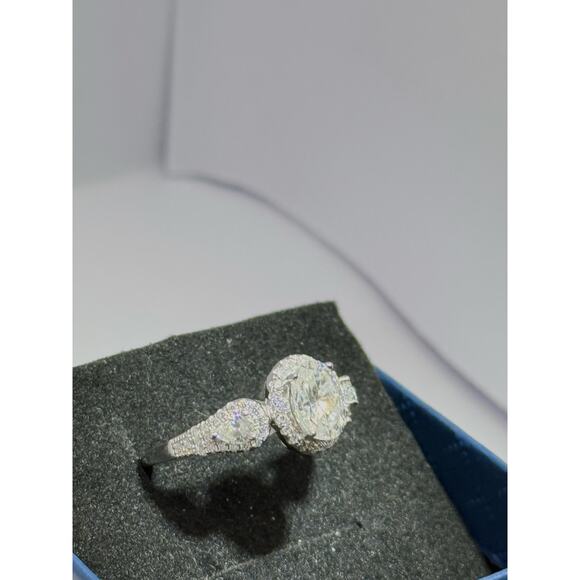 2.4ctw VVS Oval Moissanite Halo Ring – Sterling Silver, Size 8 - Picture 3 of 8